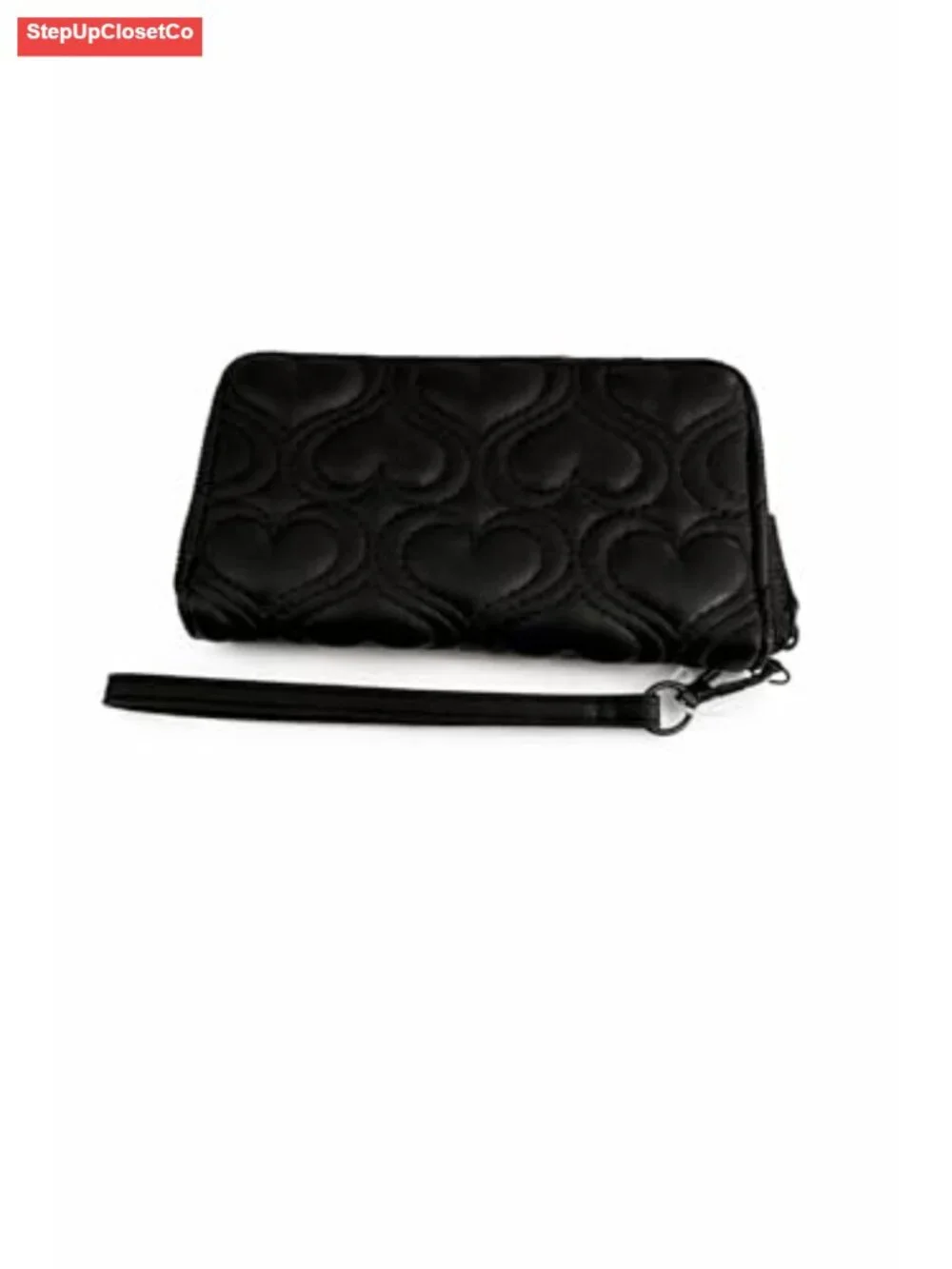 Women's Velvet Zip Around Wallet with Wristlet Strap, Quilted Heart Design